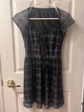 YesStyle Black Plaid Short Sleeve Mini Dress